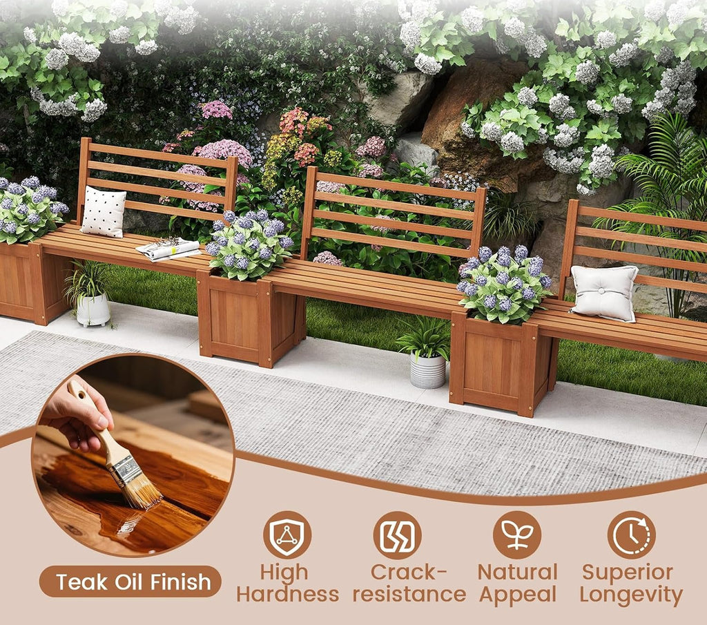 Two-In-One Wood Patio Bench Garden Planter Beds Seat