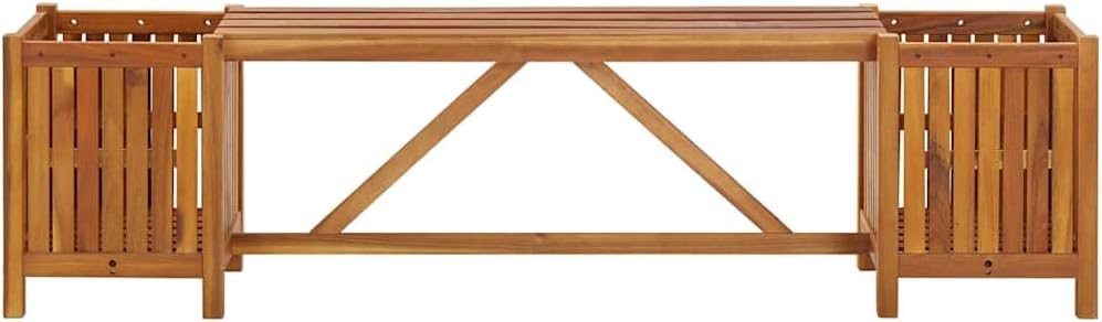 Solid Acacia Patio Bench Built-In Planter Wood Seat