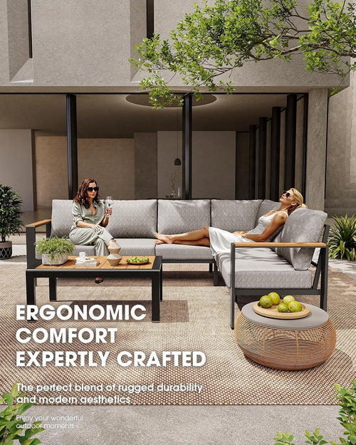 6 Seat Aluminum Patio Sofa Waterproof Cushion Table Set
