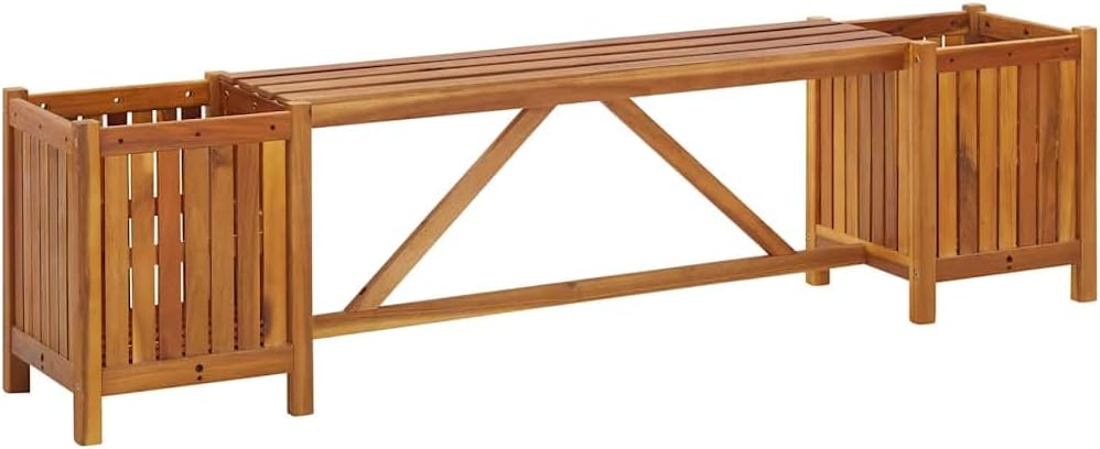 Solid Acacia Patio Bench Built-In Planter Wood Seat