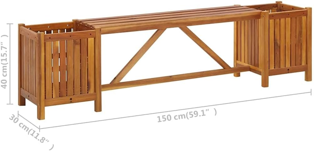 Solid Acacia Patio Bench Built-In Planter Wood Seat