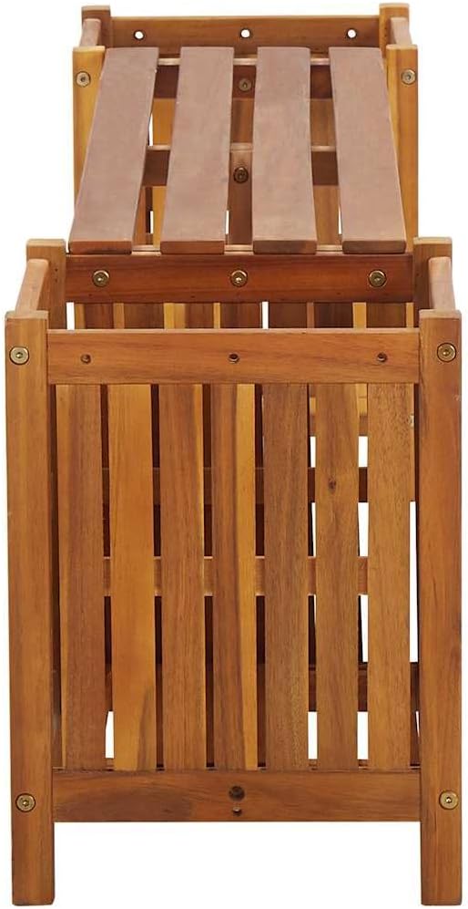 Solid Acacia Patio Bench Built-In Planter Wood Seat