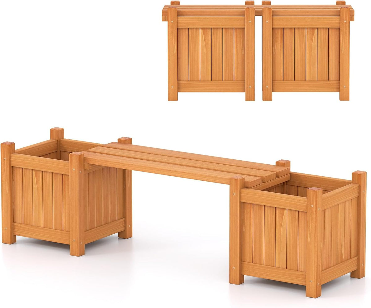 Wood Patio Bench Small Raised Garden Planter Boxes