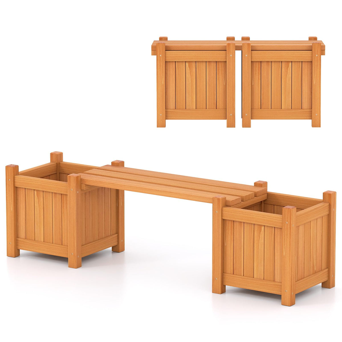 Wood Patio Bench Small Raised Garden Planter Boxes