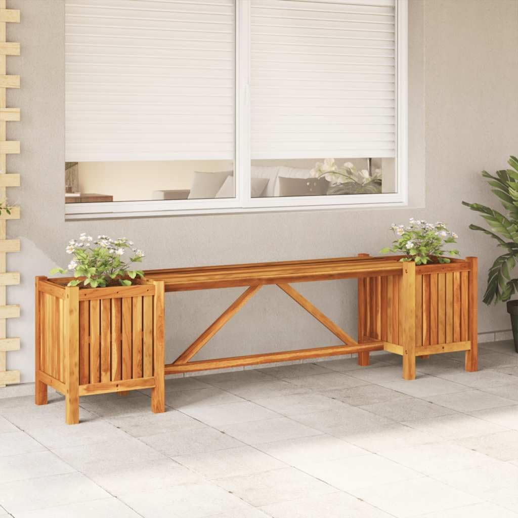 Solid Acacia Patio Bench Built-In Planter Wood Seat