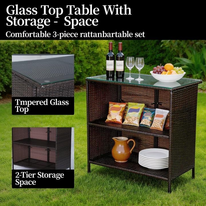 Three-Piece Glass Patio Bar Stool Set