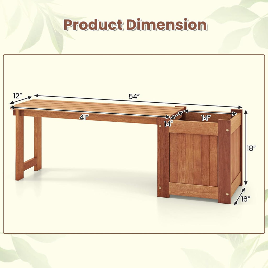 Two-In-One Wooden Bench Raised Garden Planter Seat