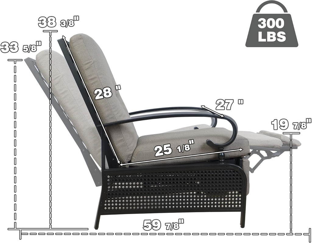 Metal Adjustable Patio Chaise Extendable Cushion Lounger