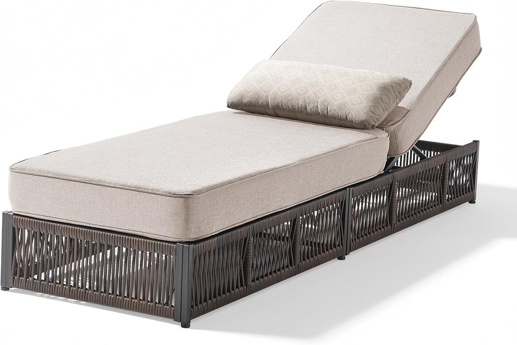 Adjustable Wicker Patio Chaise Thick Cushion Lounger