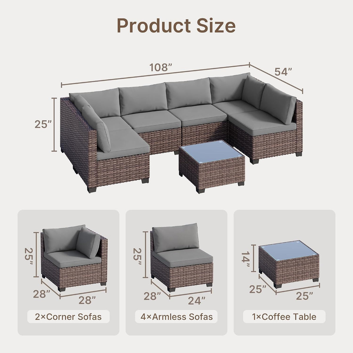 Rattan Patio Sectional Sofa Coffee Table
