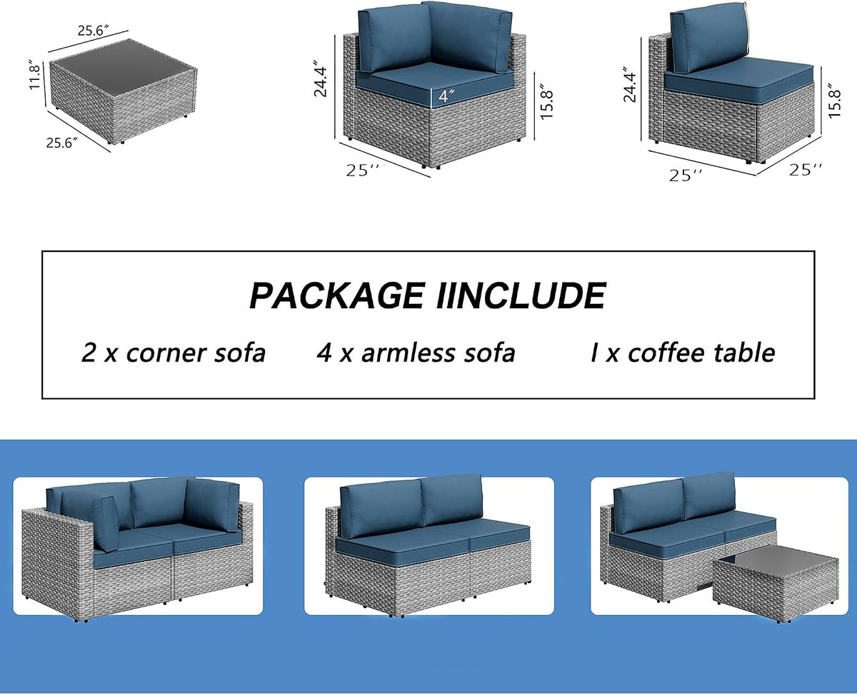 Rattan Patio Sofa Glass Coffee Table