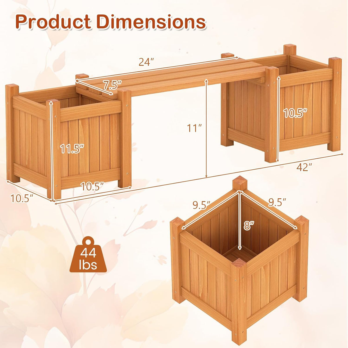 Wood Patio Bench Small Raised Garden Planter Boxes