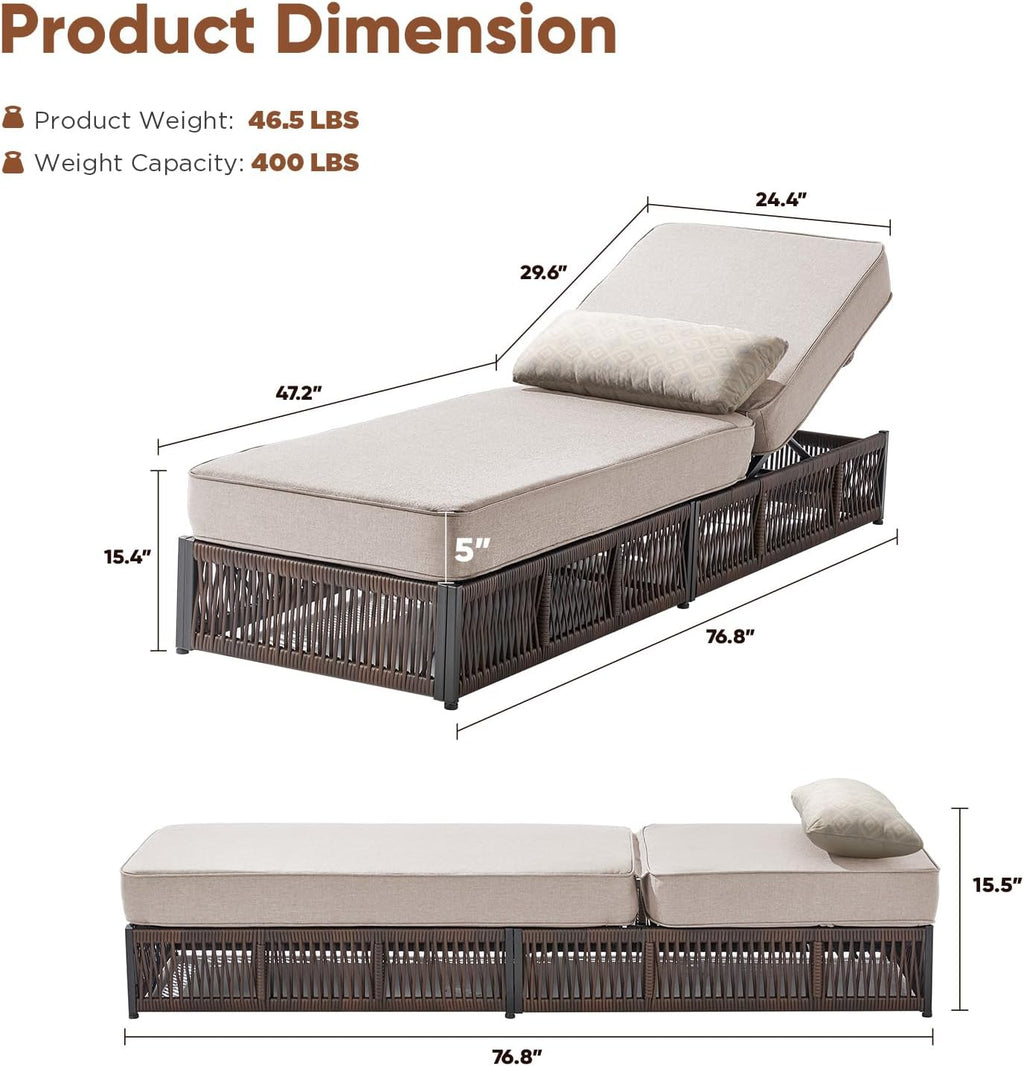 Adjustable Wicker Patio Chaise Thick Cushion Lounger