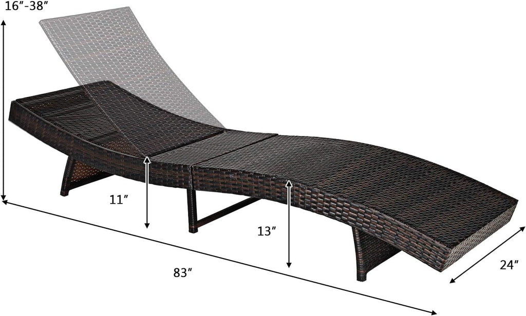 Rattan Adjustable Patio Chaise Ergonomic Cushion Lounger