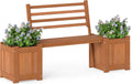 Teak Wood Patio Bench Dual Garden Planter Beds Seat