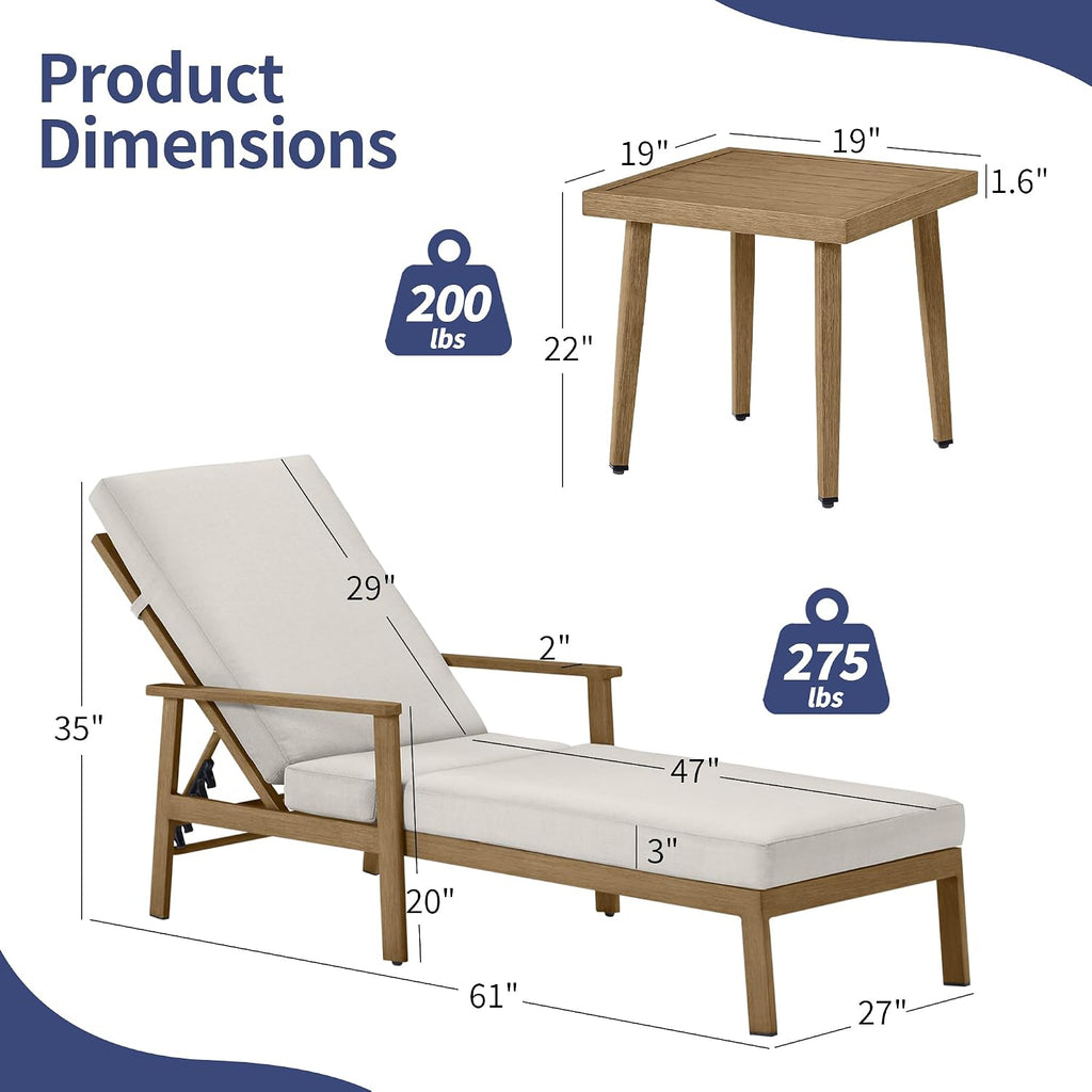 Aluminum Adjustable Pool Chaise Lounge Cushion Chairs