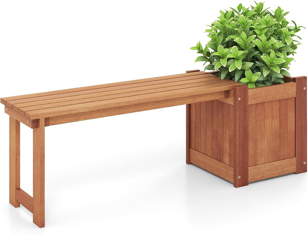 Two-In-One Wooden Bench Raised Garden Planter Seat