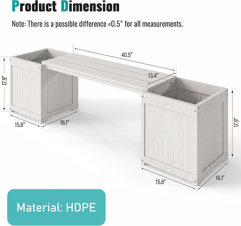 HDPE White Patio Bench Flower Planter Boxes