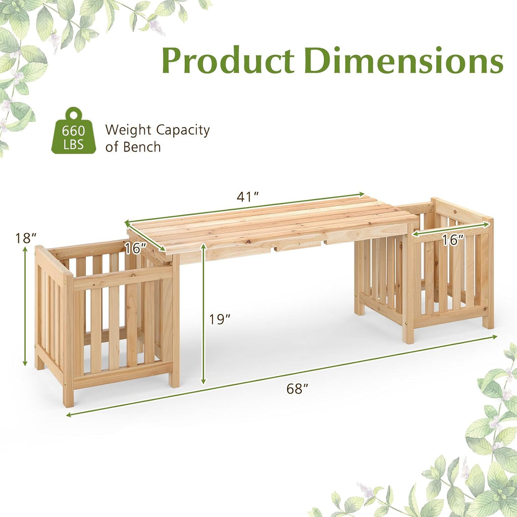 Wooden Two Person Patio Bench Side Planter Flower Box