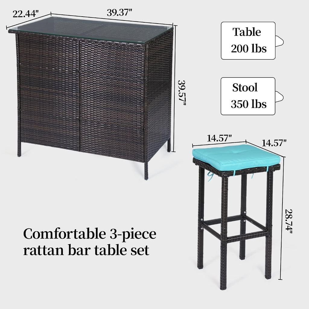 Three-Piece Glass Patio Bar Stool Set