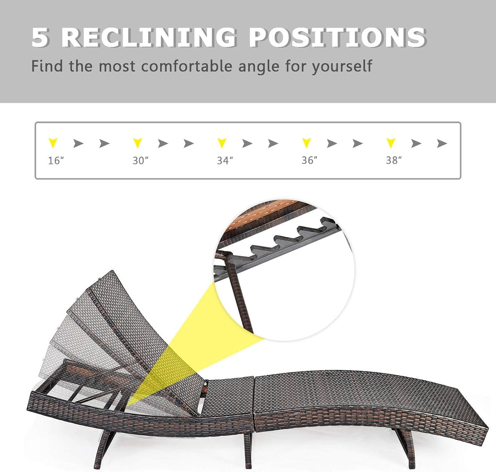 Rattan Adjustable Patio Chaise Ergonomic Cushion Lounger