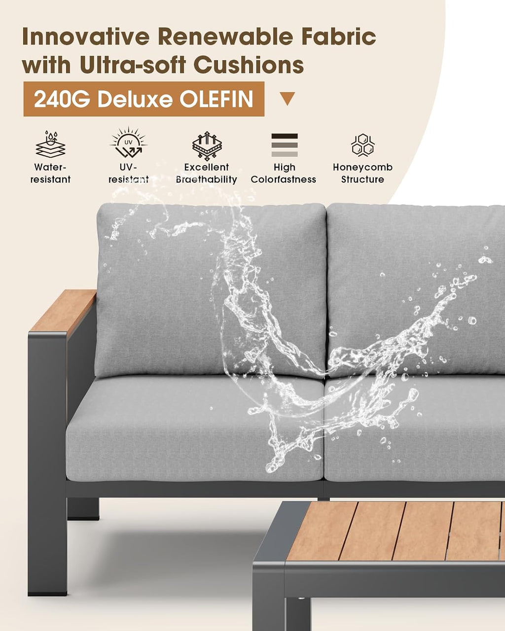 6 Seat Aluminum Patio Sofa Waterproof Cushion Table Set