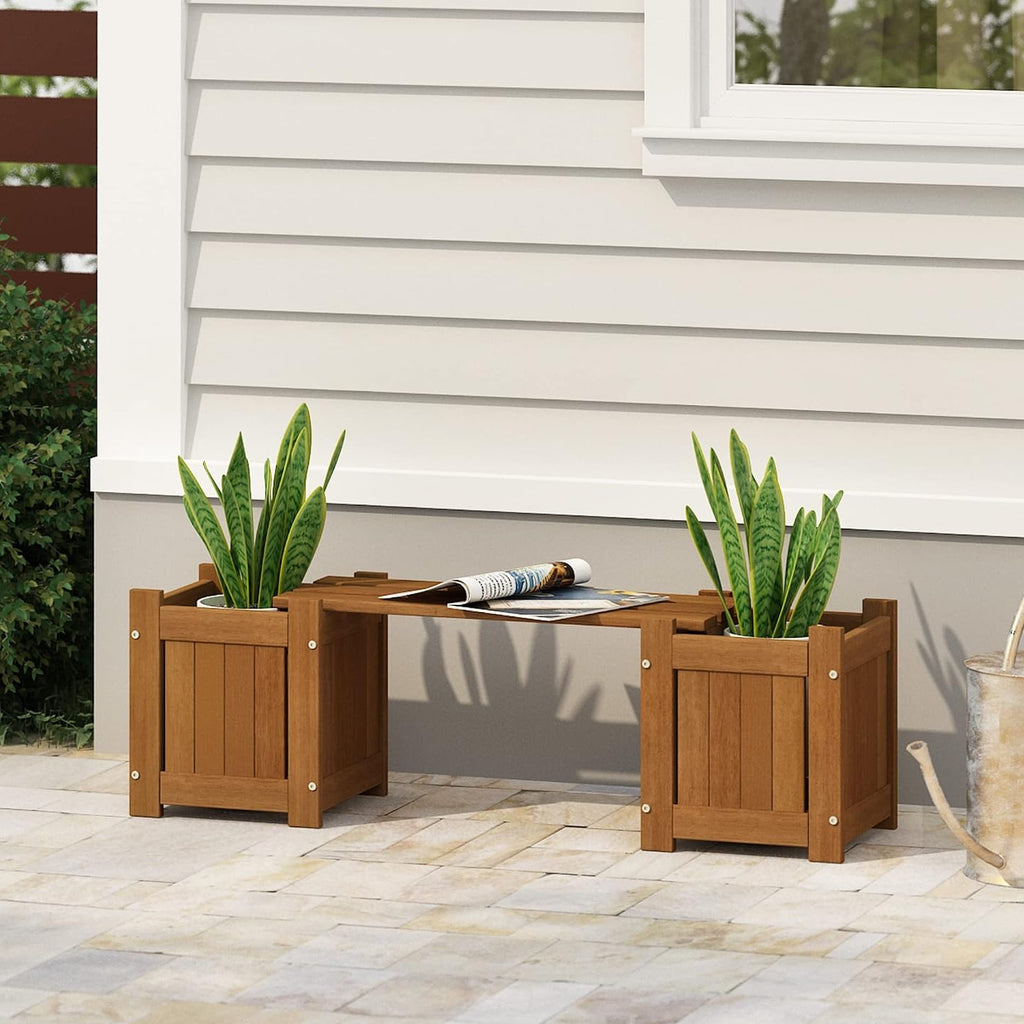 Hardwood Mini Patio Bench Garden Planter Box Seat