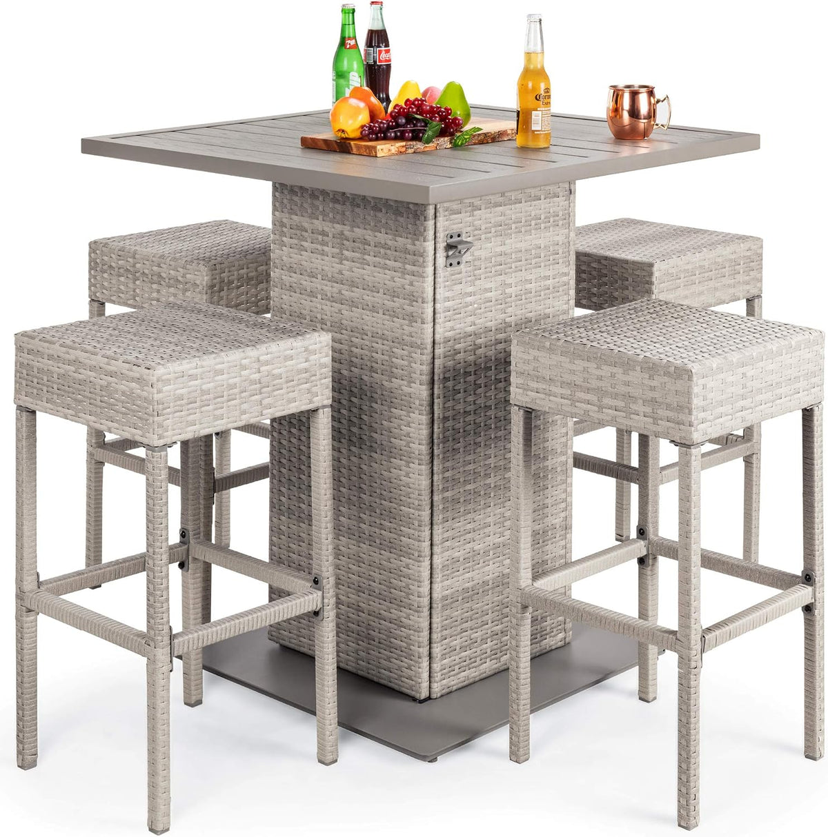Wicker Patio Bar Table Storage Stools