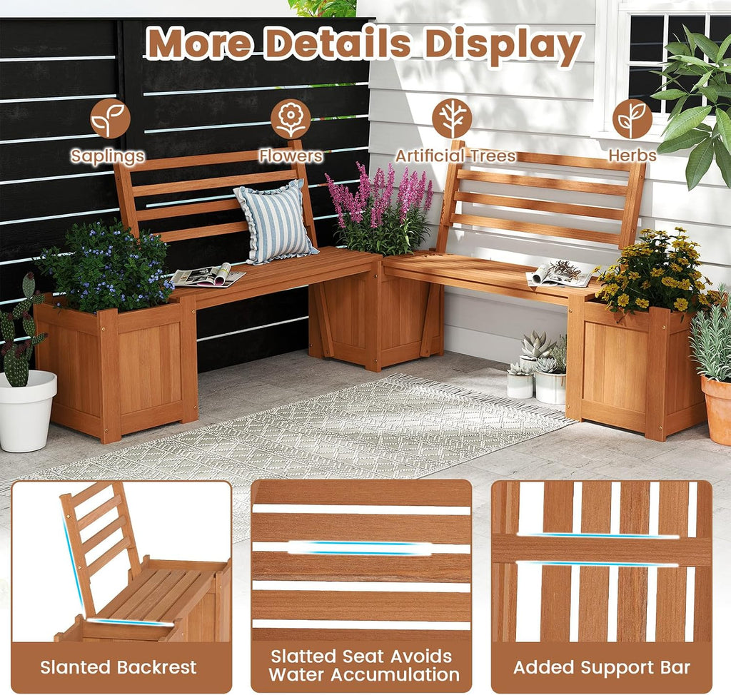 Two-In-One Wood Patio Bench Garden Planter Beds Seat
