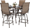 Patio Bar Set Glass Table Swivel Chairs