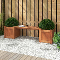 Wood Patio Bench Dual Built-In Garden Planter Boxes