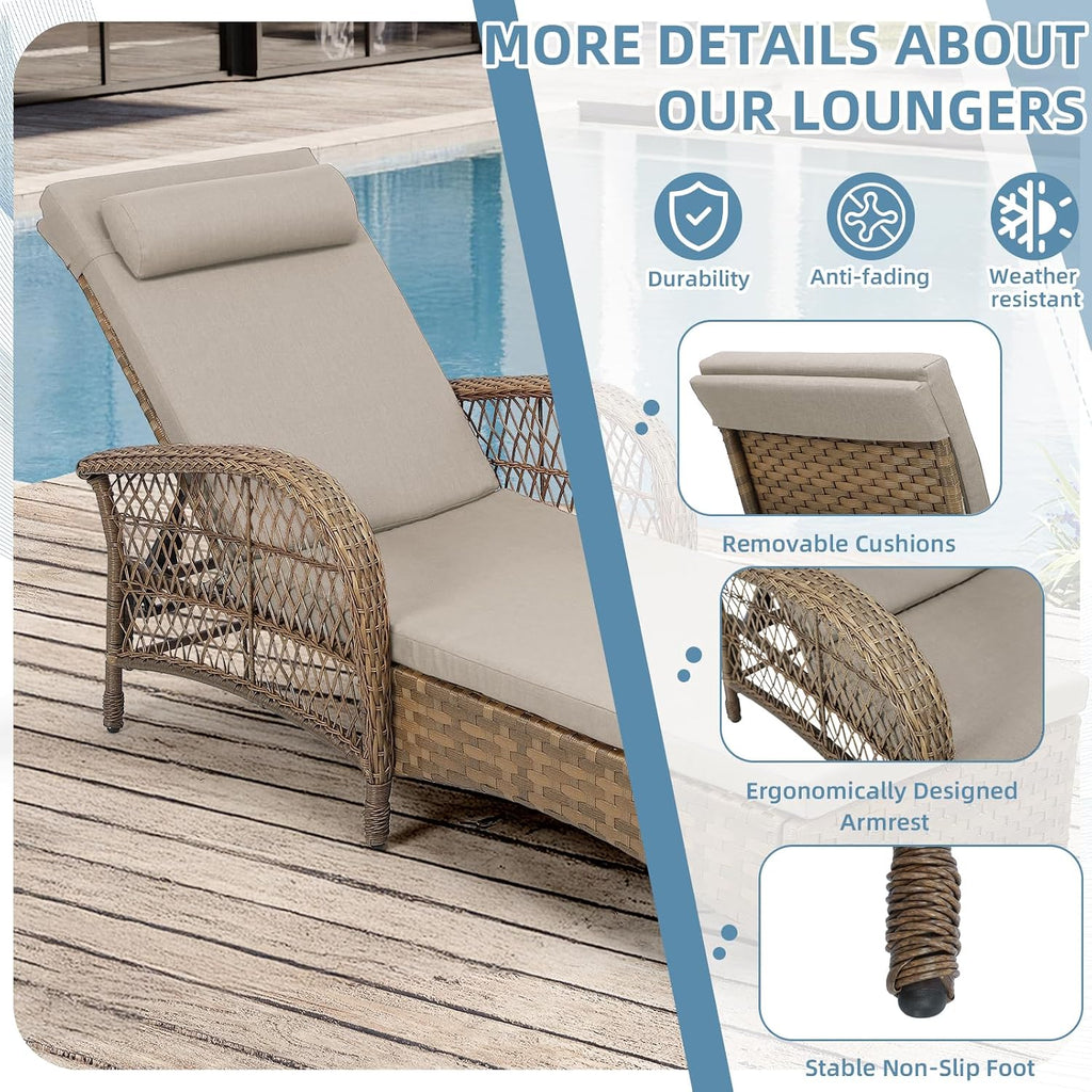 PE Wicker Adjustable Patio Chaise Cushion Pillow Lounger