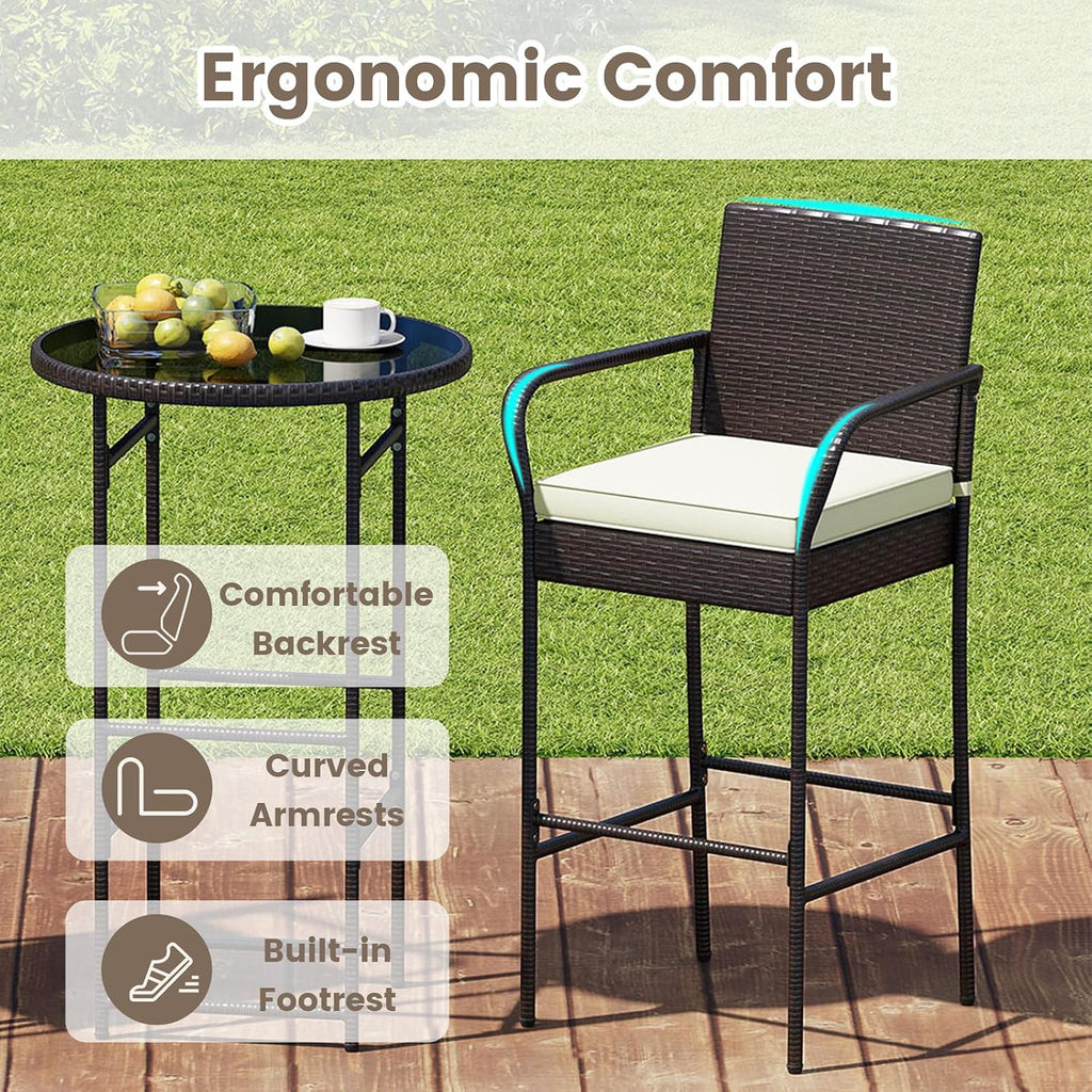 Rattan Patio Bar Table Stools Set
