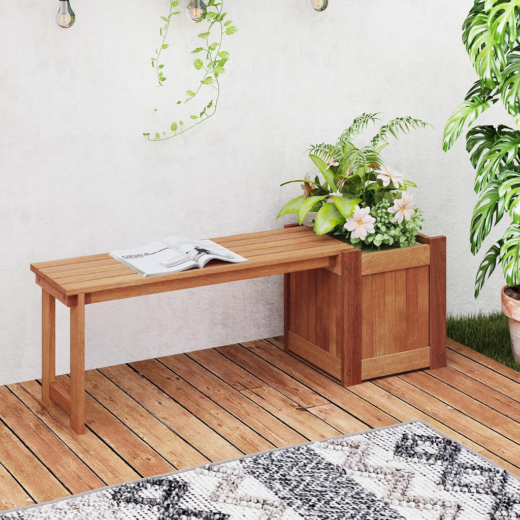 Two-In-One Wooden Bench Raised Garden Planter Seat