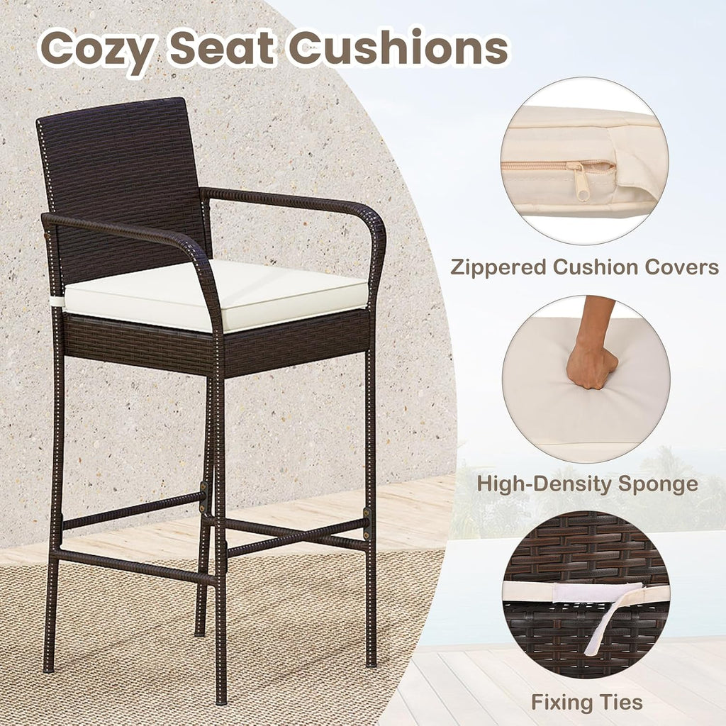 Rattan Patio Bar Table Stools Set