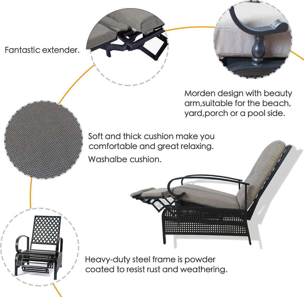 Metal Adjustable Patio Chaise Extendable Cushion Lounger