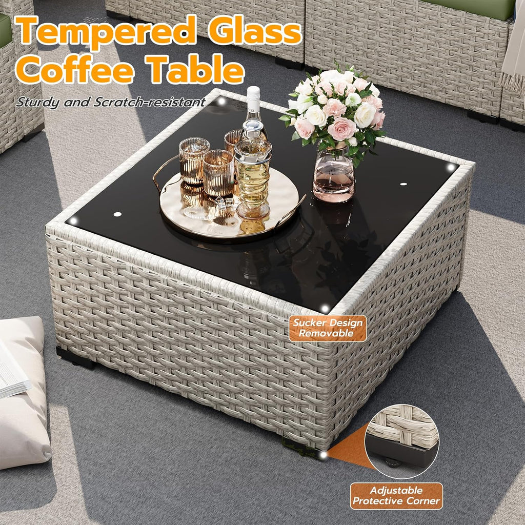 7 Piece PE Wicker Patio Sectional Sofa Cushion Set
