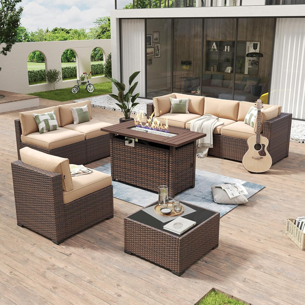 Wicker Patio Set With Fire Pit Table
