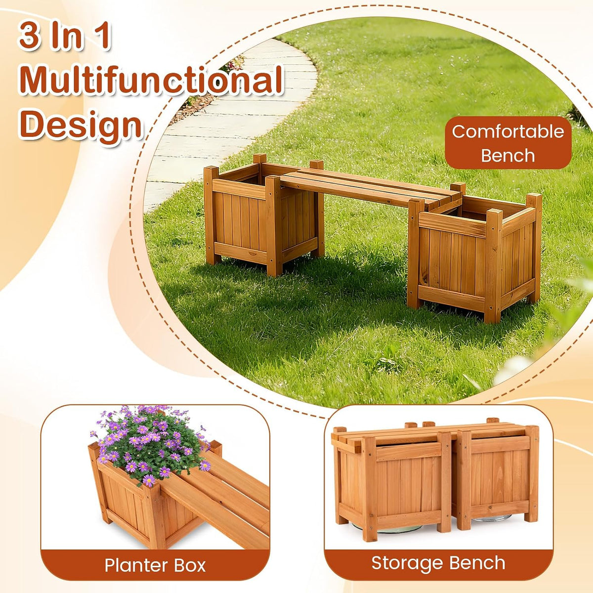 Wood Patio Bench Small Raised Garden Planter Boxes