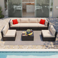 7 Piece PE Wicker Patio Sofa Ottoman Table Cushion Set