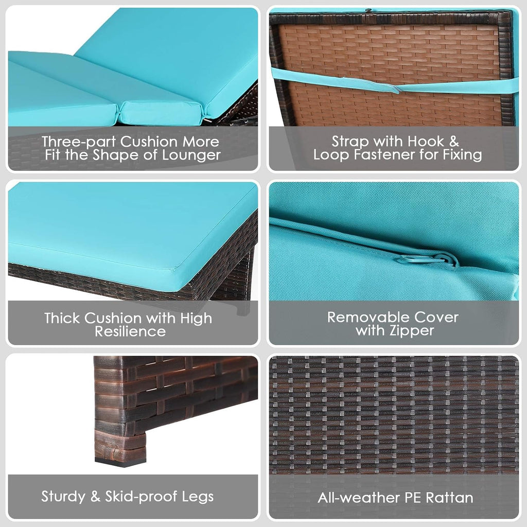 Rattan Adjustable Patio Chaise Ergonomic Cushion Lounger