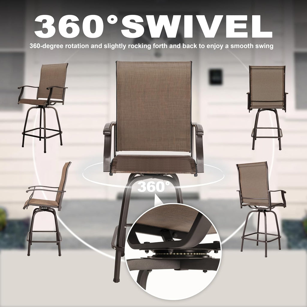 Patio Bar Set Glass Table Swivel Chairs