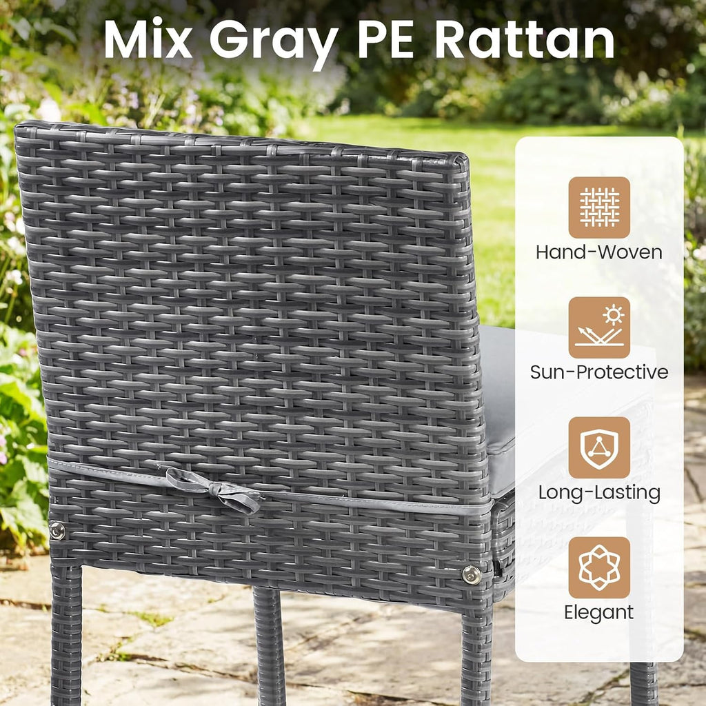 Rattan Patio Bar Table Cushioned Stools
