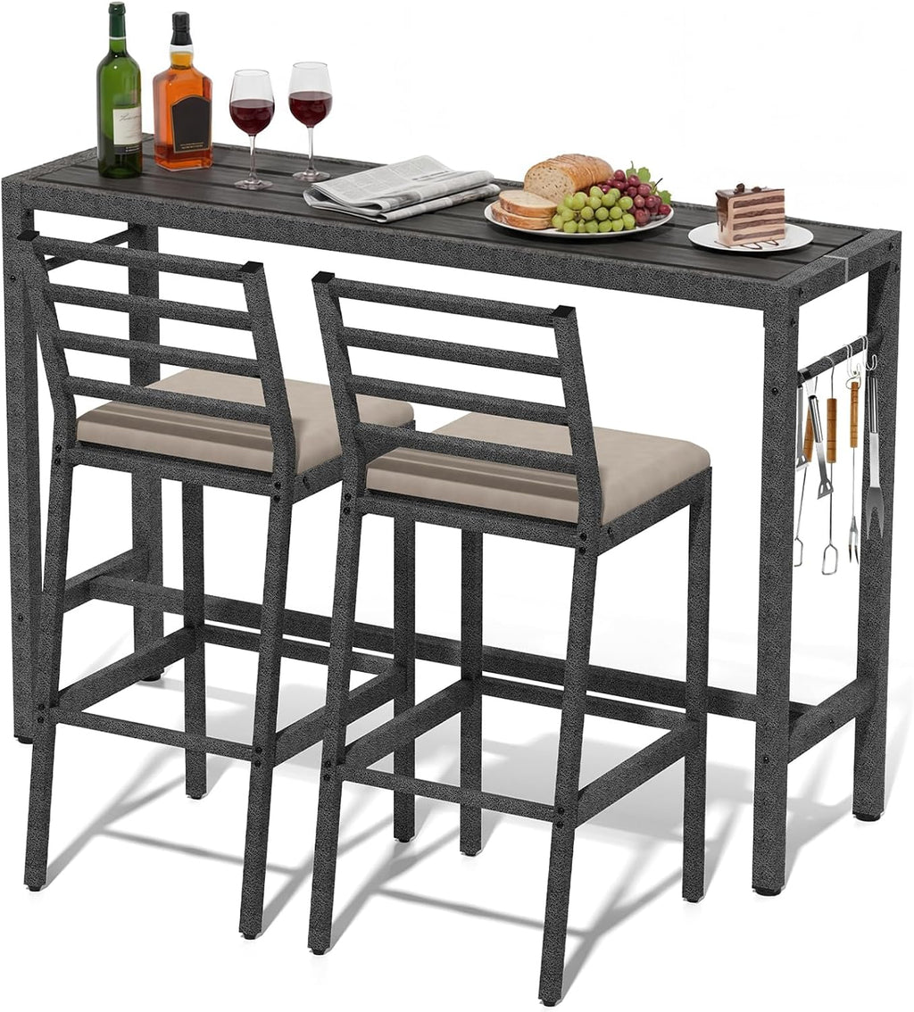 Metal Patio Bar Table Cushioned Stools