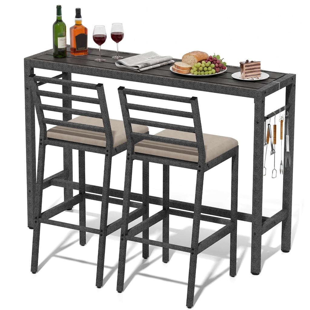 Metal Patio Bar Table Cushioned Stools
