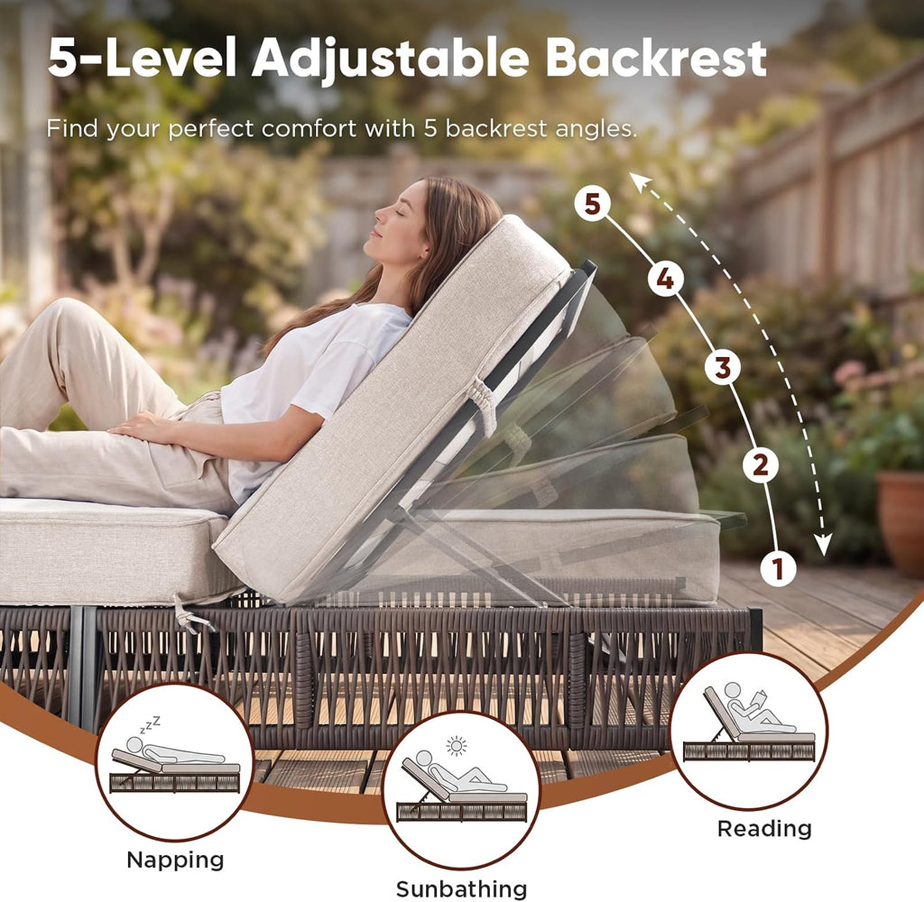 Adjustable Wicker Patio Chaise Thick Cushion Lounger