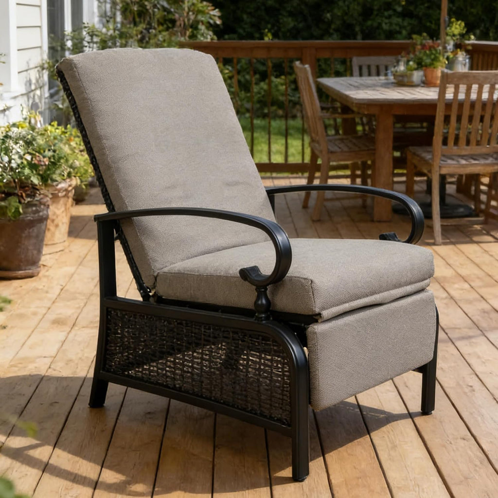 Metal Adjustable Patio Chaise Extendable Cushion Lounger