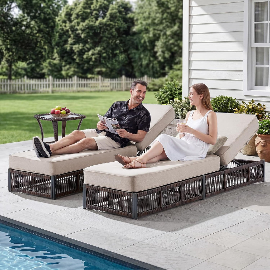 Adjustable Wicker Patio Chaise Thick Cushion Lounger