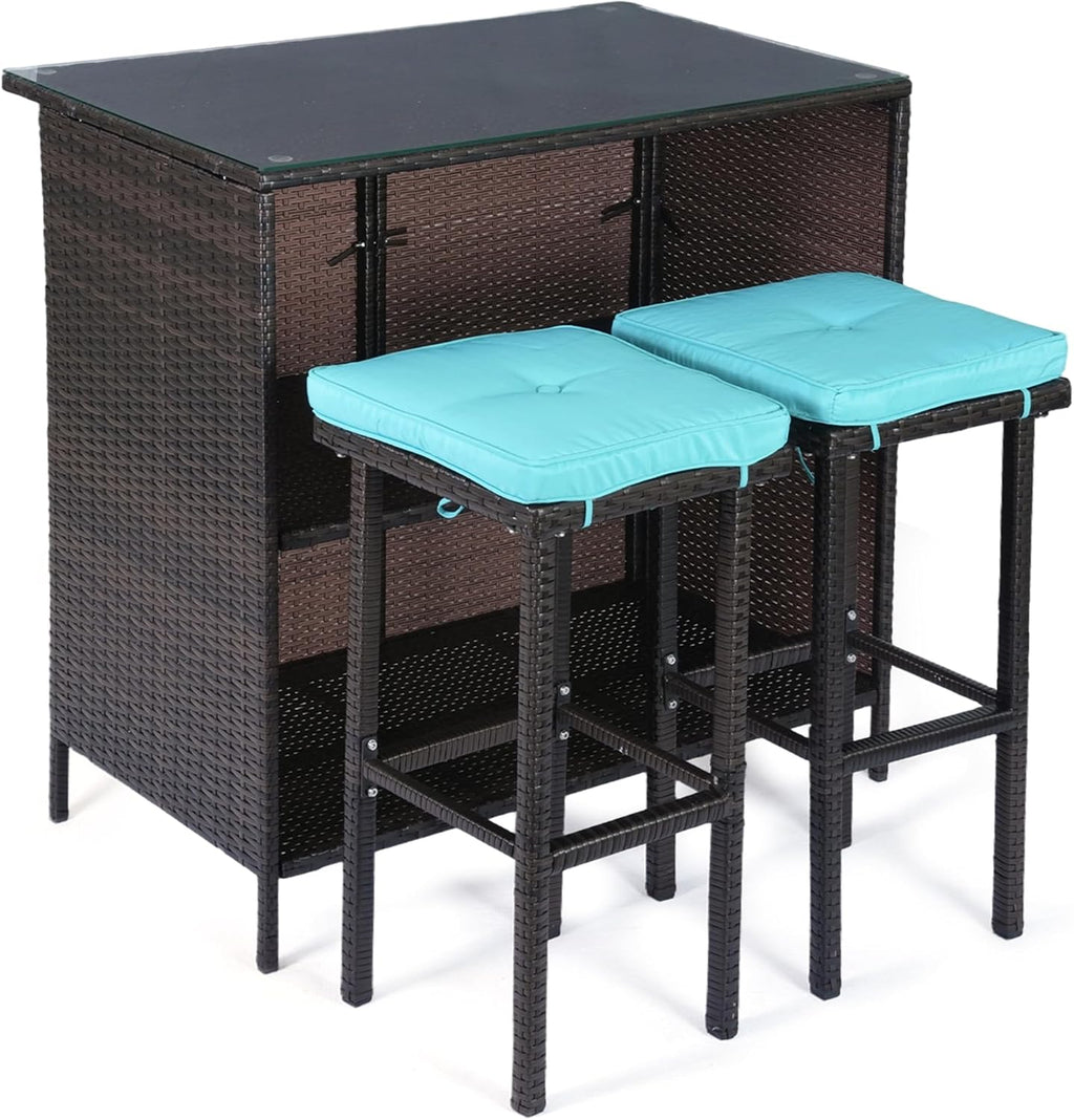 Three-Piece Glass Patio Bar Stool Set