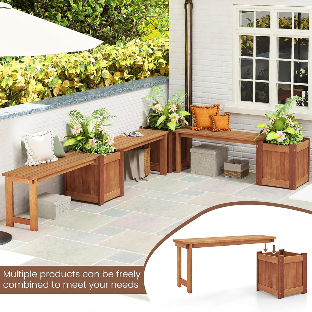 Two-In-One Wooden Bench Raised Garden Planter Seat